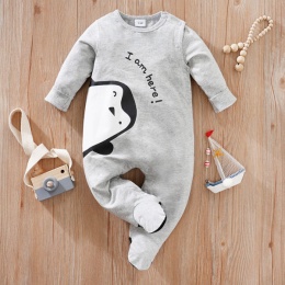 Szary pajacyk ze stópkami dla dziecka Pingwin