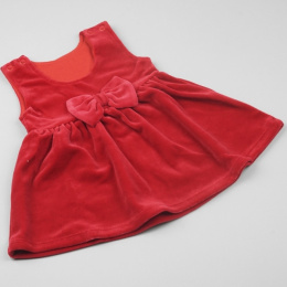 Welurowa czerwona sukienka świąteczna z kokardką 68-98