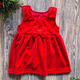 Welurowa czerwona sukienka świąteczna z kokardką 68-98