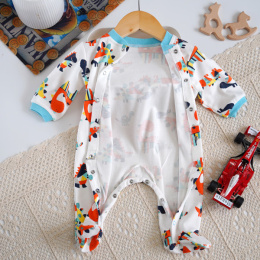 Colorful cotton romper with covered feet ZOO 62-80