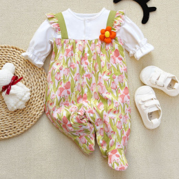 Cotton romper for girls with a bunny 62-80