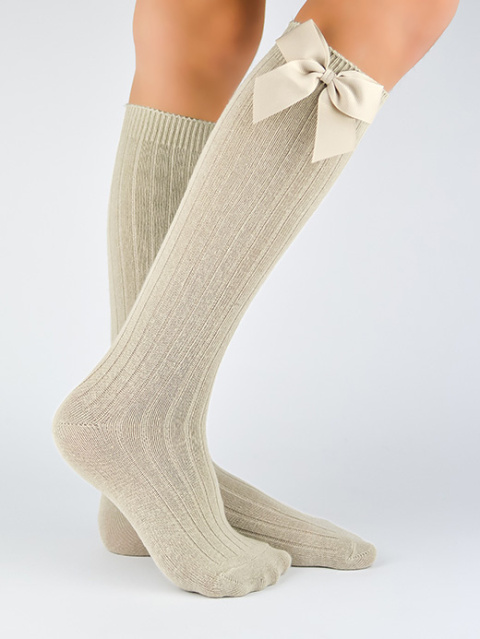 Knee-high socks with a bow for girls - gold