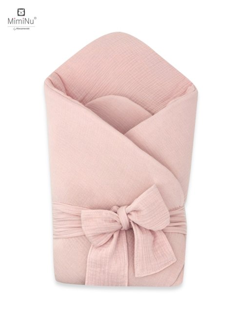 KIECZMERSKI Rożek niemowlęcy z kokardą MUŚLIN BAWEŁNIANY pudrowy róż bawełna 100%