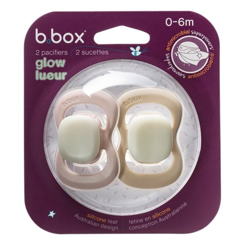 B.BOX BB300711 Smoczek silikonowy symetryczny 0-6m 2 szt glow in the dark róż/latte