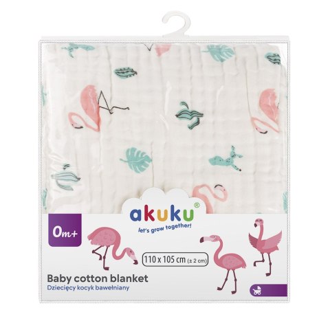 AKUKU A0686 Kocyk / otulacz / ręcznik muślinowy 110x105 cm Flamingi