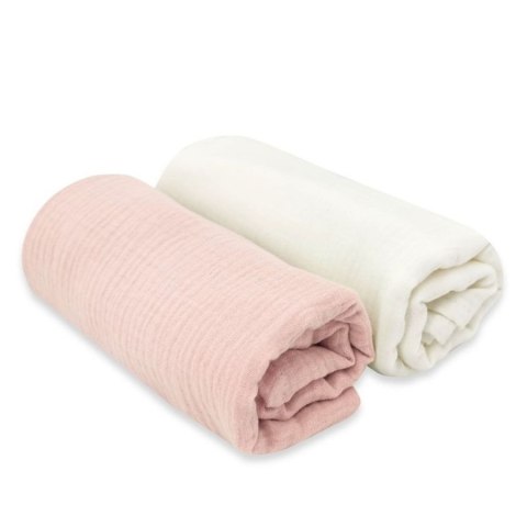 KIECZMERSKI Pieluszki 75x75 +/- 3 cm MUŚLIN BAWEŁNIANY bawełna 100% śmietanka/pudrowy róż 2-pak