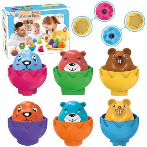 WOOPIE 54139 Układanka Sorter Montessori Dopasuj Kształty Wesołe Zwierzaki Jajka 6szt