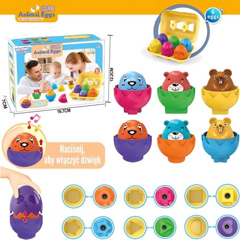 WOOPIE 54139 Układanka Sorter Montessori Dopasuj Kształty Wesołe Zwierzaki Jajka 6szt