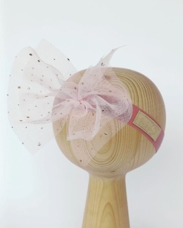 BABY 01509 Opaska z tiulową kokardą Blush 0-3mc
