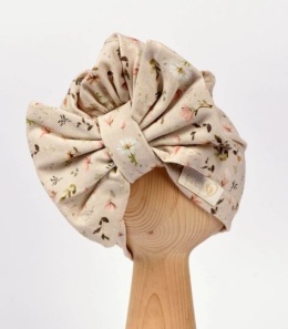 BABY 01791 Turban niemowlęcy Kokarda Beige Flowers 0-3m