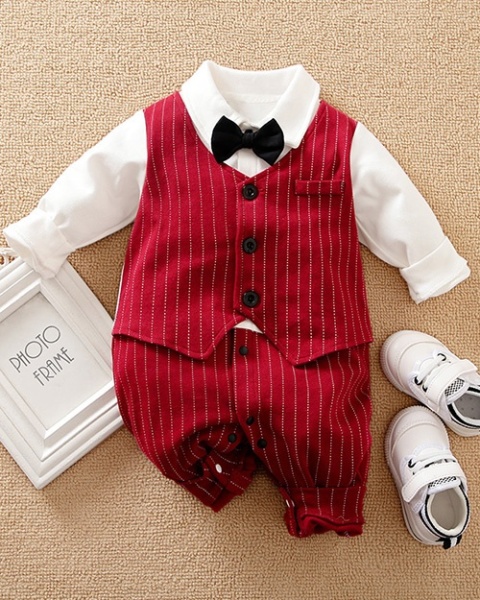 Świąteczny pajacyk niemowlęcy czerwony - bordowy (kamizelka)