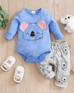 Komplet dla niemowlaka niebieski body + spodnie - Miś