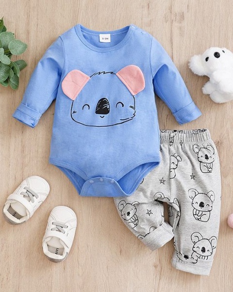 Komplet dla niemowlaka niebieski body + spodnie - Miś