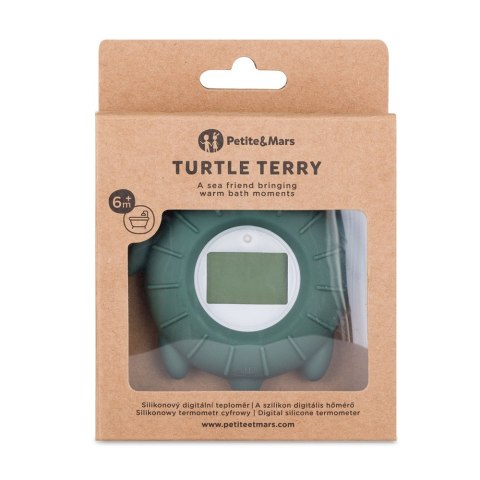 PETITE&MARS 582817 Silikonowy termometr cyfrowy do kąpieli Turtle Terry Misty Green