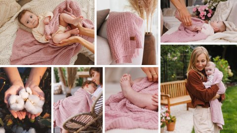 B.O.1647/01 Kocyk dzianinowy bawełniany różowy