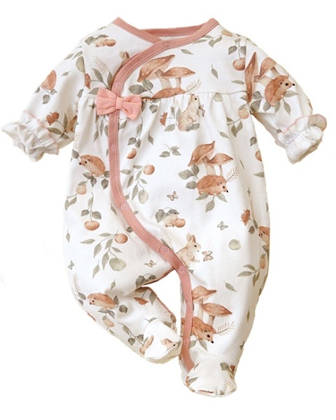 Bawełniany pajacyk dla dziewczynki z kokardką Grzybki 62-80