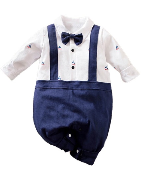 Pajacyk niemowlęcy - Elegant granatowy z nadrukiem w żaglówki