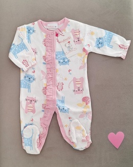 Bawełniany pajacyk dla dziewczynki różowy Kotki 62-80