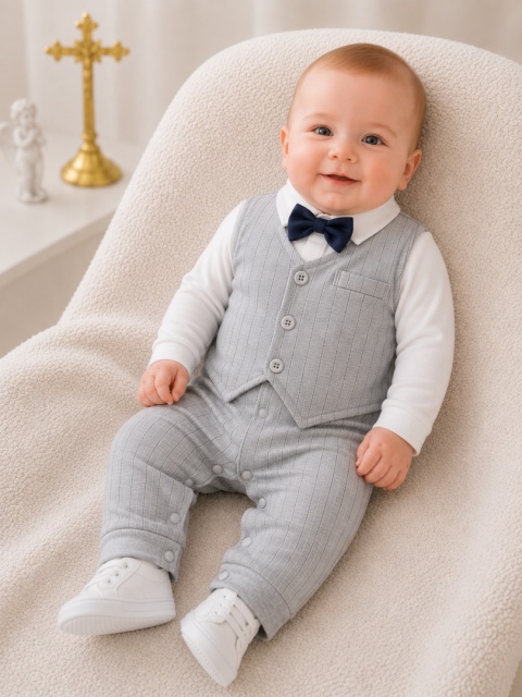 Elegancki pajacyk niemowlęcy szary (kamizelka)