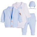 Komplet do chrztu dla chłopca błękitny: body, spodnie, bluza, czapka