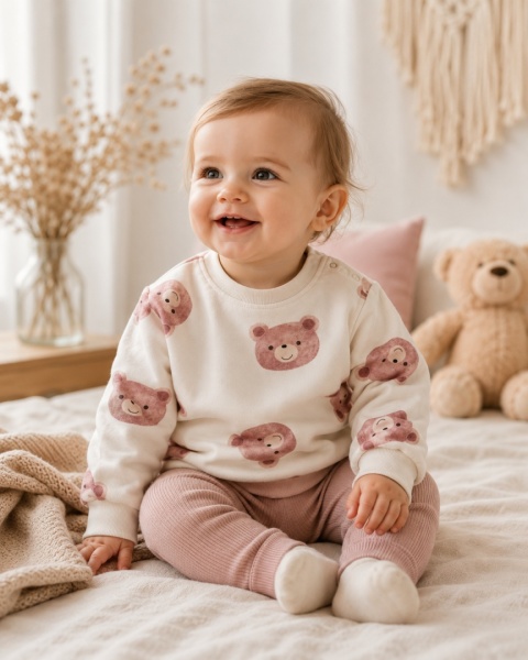 Bluza dziecięca w misie – ecru 68-98
