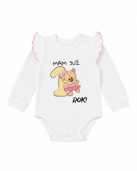 Body na roczek dla dziewczynki „Mam już rok!” z falbankami – 100% bawełna | GaGatki