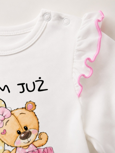 Body na roczek dla dziewczynki „Mam już rok!” z falbankami – 100% bawełna | GaGatki