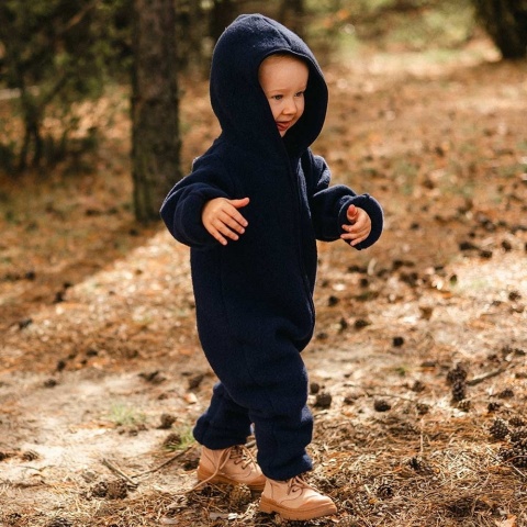 Kombinezon niemowlęcy z wełny merino granatowy | Polar merino | Eevi