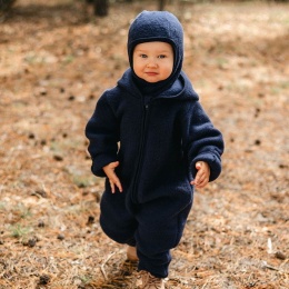 Kombinezon niemowlęcy z wełny merino granatowy | Polar merino | Eevi