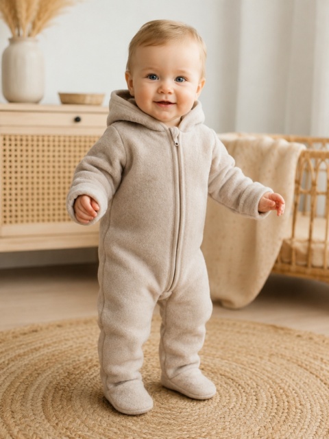 Kombinezon niemowlęcy z wełny merino beżowy | Polar merino | Eevi