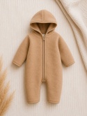 Kombinezon niemowlęcy z wełny merino karmelowy| Polar merino | Eevi