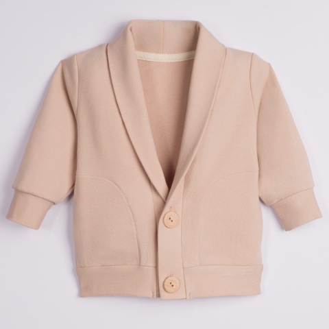 Komplet do chrztu dla chłopca beżowy: body, spodnie, bluza, czapka