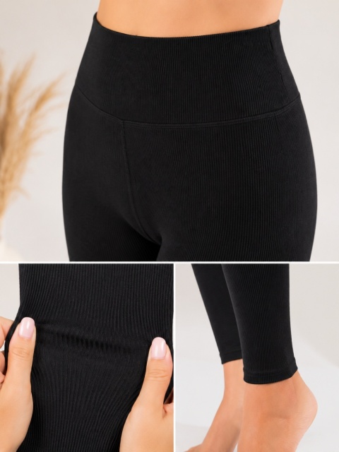 Legginsy damskie prążkowane czarne z wysokim stanem S/M – wygodne legginsy codzienne