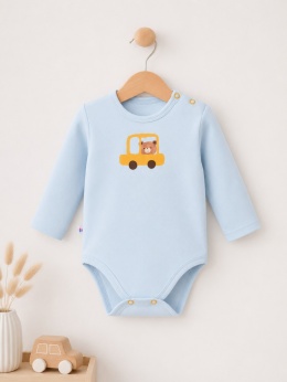 Niebieskie body z misiem w autku 74-98