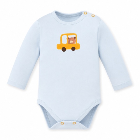 Niebieskie body z misiem w autku 74-98