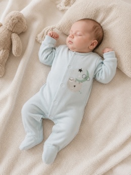 Miętowy pajacyk niemowlęcy ze stópkami Eevi Mellow z leniwcem