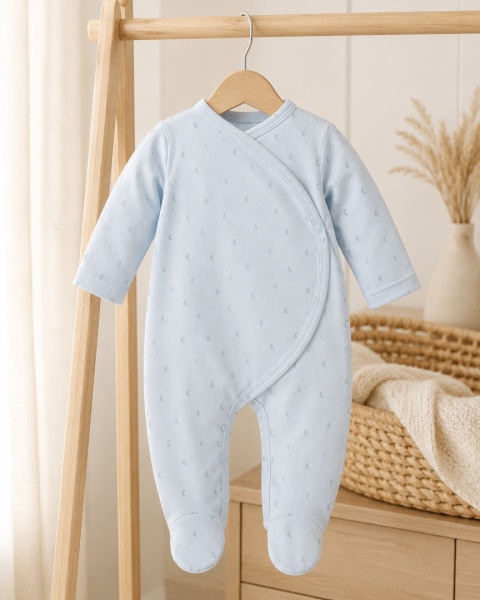 Pajacyk niemowlęcy niebieski w księżyce HELLO 50-68