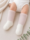 Skarpetki niemowlęce długie z puszystym ściągaczem 0-6m - kremoworóżowe