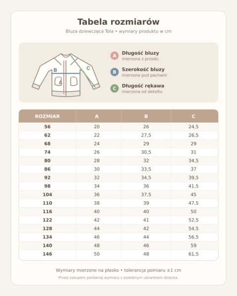 Bluza bez kaptura dla dzieczynki Tola - beżowa 56-146