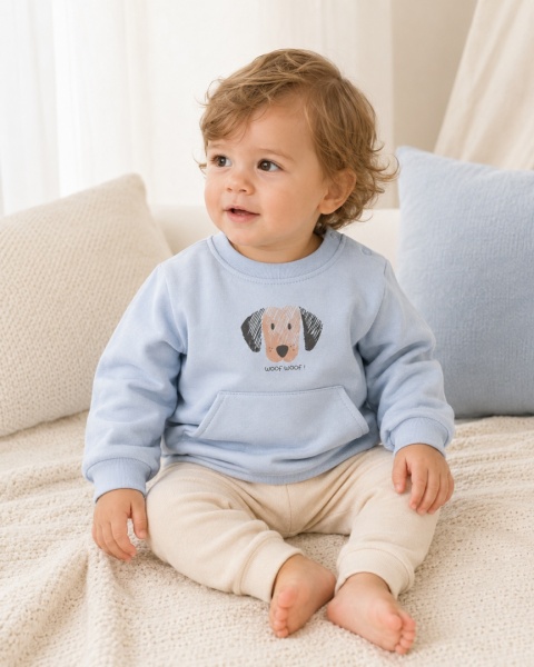Bluza dziecięca dresowa z pieskiem niebieska 62-104