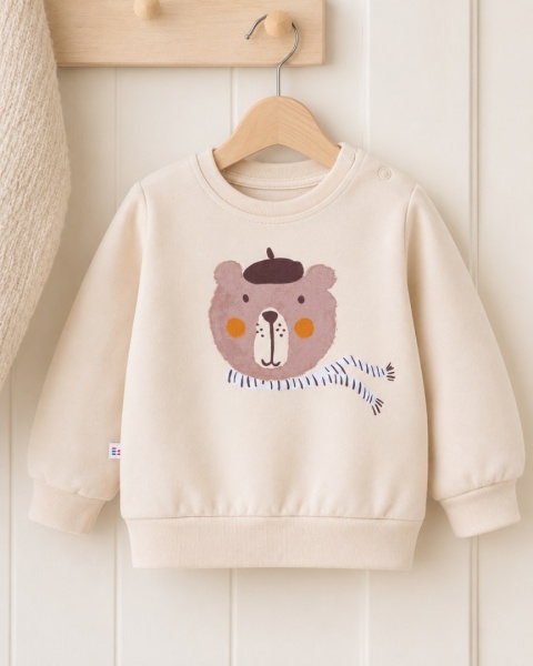 Bluza dziecięca z misiem jasny beż 62-104