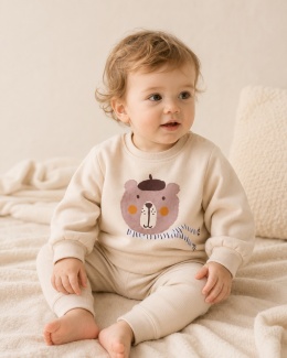 Bluza dziecięca z misiem jasny beż 62-104