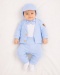 Komplet do chrztu dla chłopca błękitny: body, spodnie, bluza, czapka