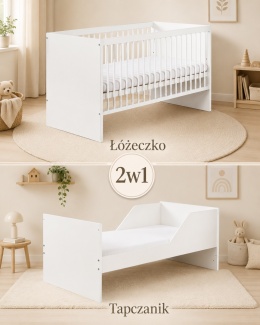 Łóżeczko rosnące z dzieckiem Dalia 2w1 140×70 cm – białe, z funkcją tapczanika