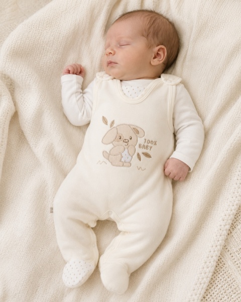 NEWBORN Śpioszki niemowlęce ecru z pieskiem 50-62