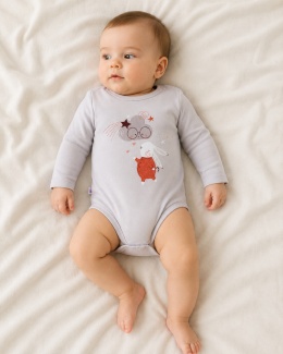 Szare body z długim rękawem Mellow - Króliczek 74-104
