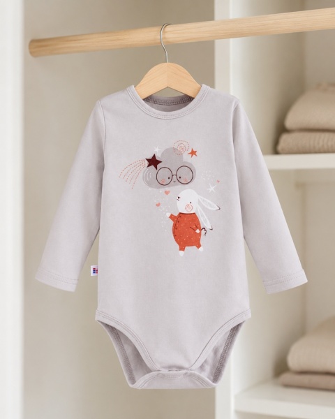 Szare body z długim rękawem Mellow - Króliczek 74-104