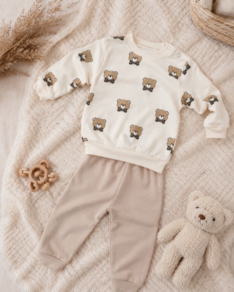 Komplet niemowlęcy w misie – bluza + spodnie | beżowy