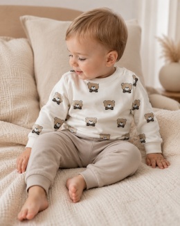 Komplet niemowlęcy w misie – bluza + spodnie | beżowy
