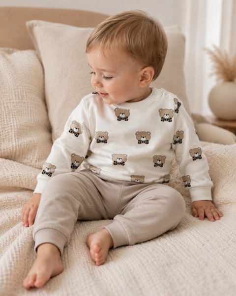 Komplet niemowlęcy w misie – bluza + spodnie | beżowy